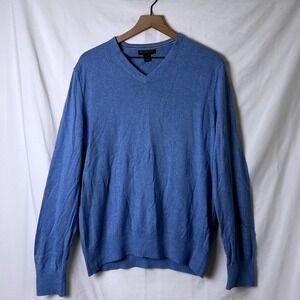 Banana Republic Men Silk Cashmere Luxury Blend V-Neck Sweater Blue Size L Preppy